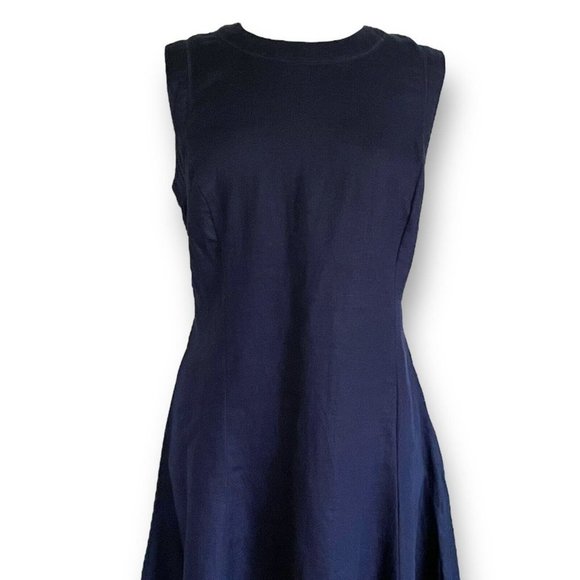 Malvin Germany Womens Linen Dress Sz 10 Navy Blue Fit & Flare Preppy Classic - Picture 2 of 8